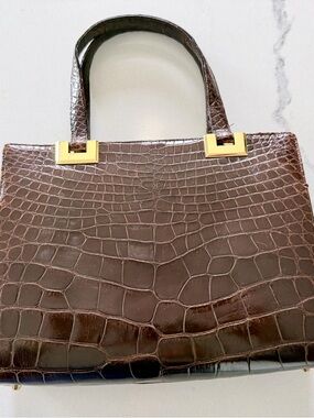 Vintage Koret Croc-Embossed Brown Top-Handle Bag